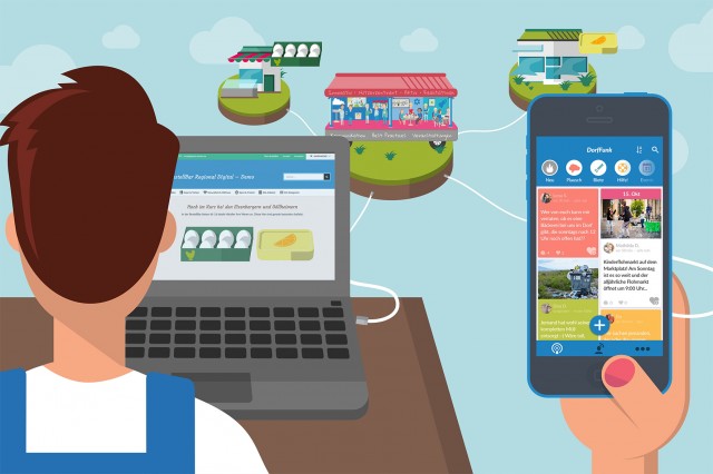 Die Digitale-Dörfer-Plattform vernetzt alle regional aktiven Gruppen mit dem zentralen Living Lab Konzept.